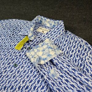 Robert Graham Blue Geometric Linen Blend Button Down Shirt Flip Cuff Men's Large